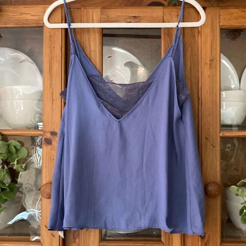 New Intimately Free People Sky Blue Lace Inset Camisole Tank Top Women’s S